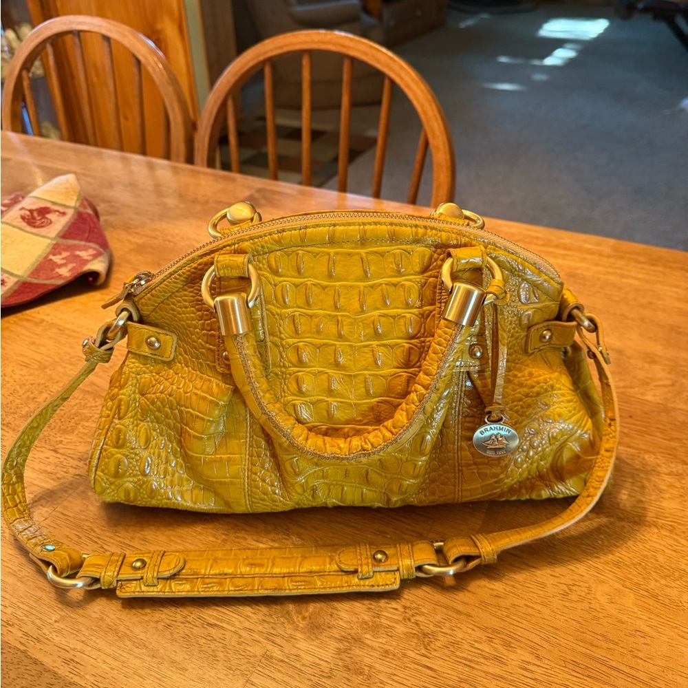 Brahmin Danica Citrine yellow Croc-Embossed Satchel